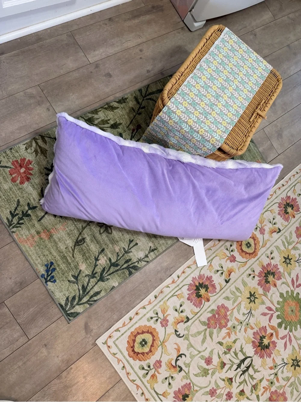 New Large Girl’s Tie Dye Furry Plush Body Pillow Purple White Pillow 16x36”